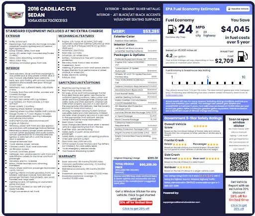 Cadillac Window Sticker